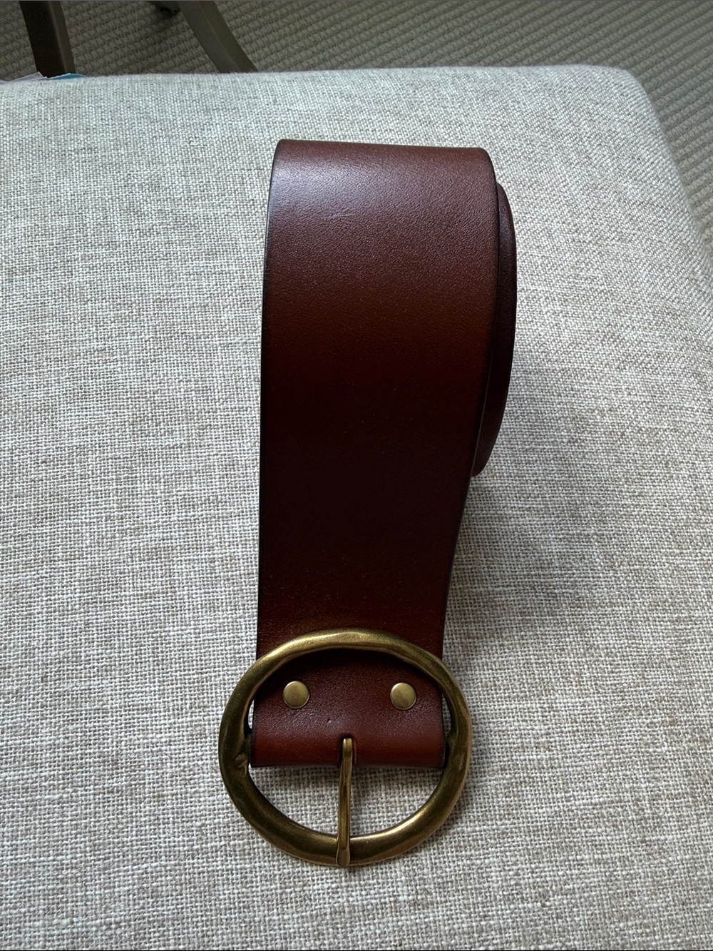 Anthropologie Wide Brown Leather Belt with Brass Round Buckle XL like new!